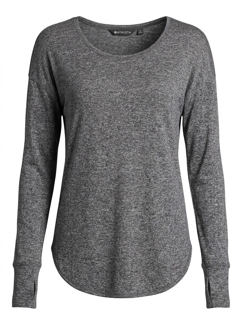 Athleta Gray Heathered Scoop Neck Long Sleeve Soft Knit Top Women Size M